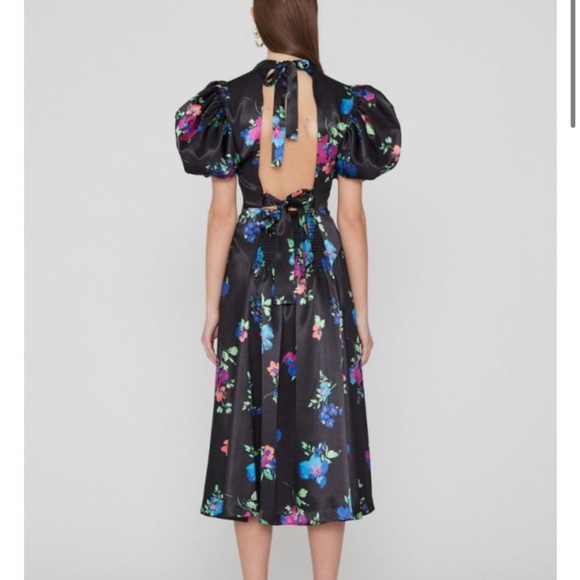 NWT ROTATE Birger Christensen Floral-Print Heavy Satin Midi-Dress - Picture 10 of 16